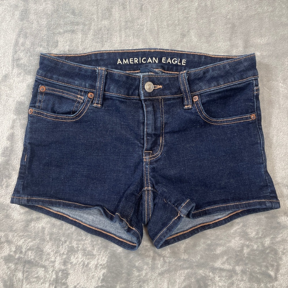 American Eagle Shorts Size 2 Super Low-Rise Shortie Dark Wash Denim Jean